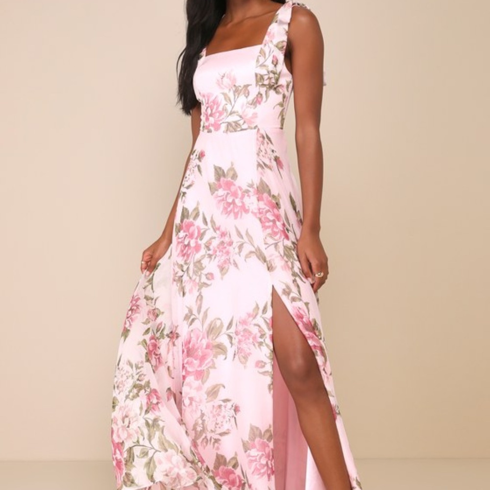 Lulus Love Me Forever Pink Floral Tie-strap Square Neck Maxi Dress - Size L